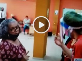 Mirtha Torres, an elderly woman arguing with a young man who has a very strong opinion about working class women in the city of San Lorenzo, Paraguay.